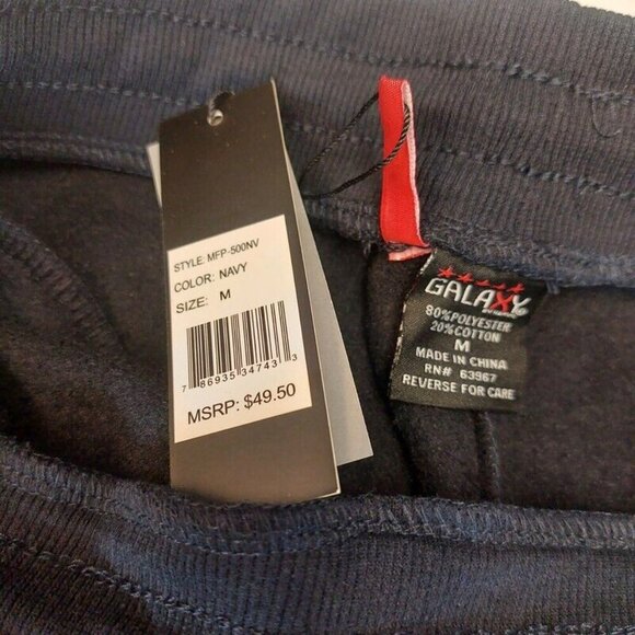 Galaxy By Harvic Fleece Jogger Pants Mens Medium Regular Fit Navy Blue - Picture 3 of 4